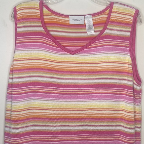 Liz Claiborne Woman Striped Knit Tank Top 2X Pink Yellow White Orange V-Neck - Picture 4 of 8